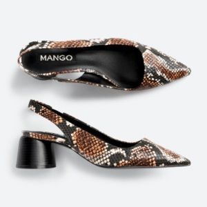 Mango Marian Sling Back Block Heels Snake 37
